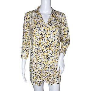 J. Jill Shirt‎ Womens Medium Yellow White Floral Wearever Collection Tunic Bloom